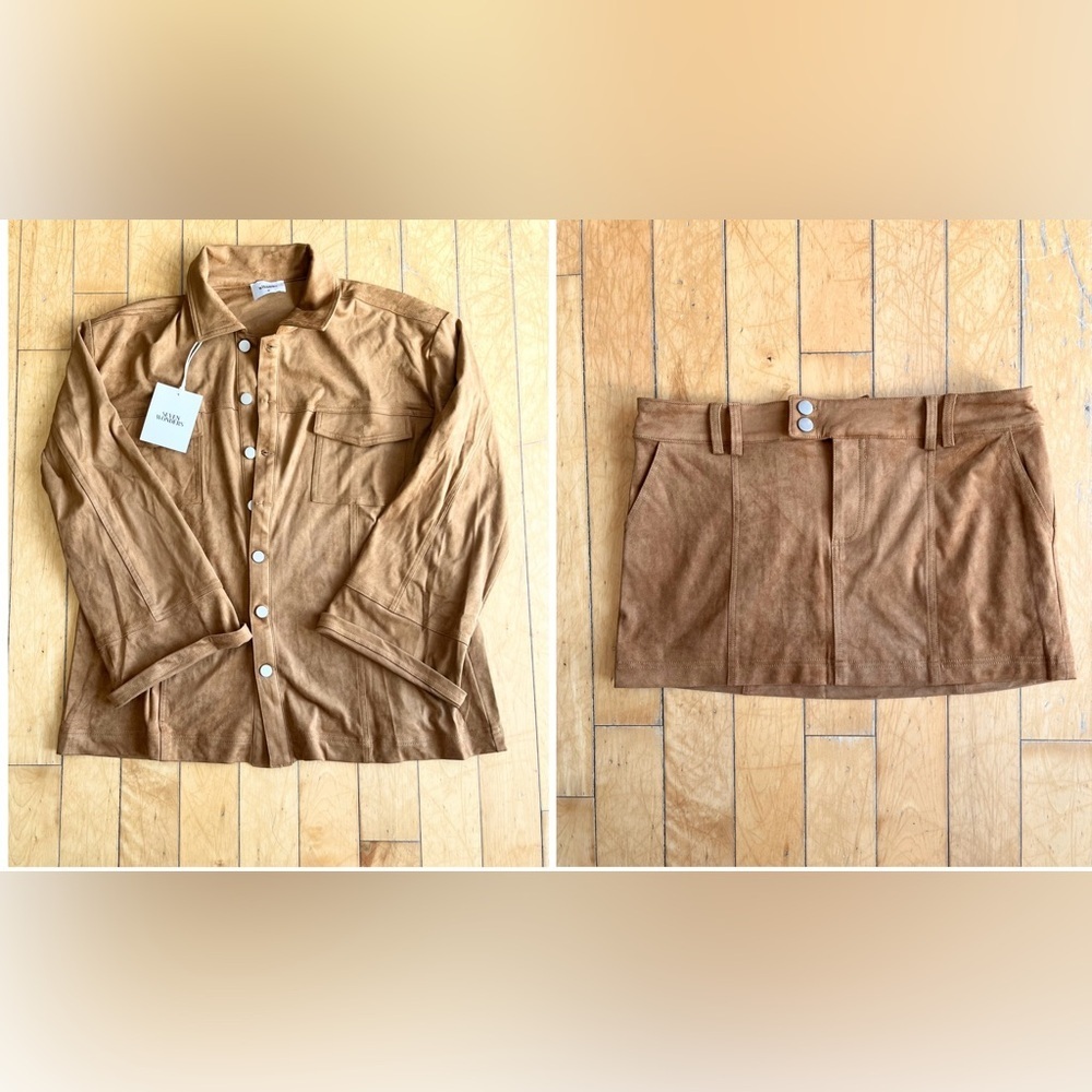 Seven Wonders Monah Suede Jacket & Mini Skirt Set – Ochre Brown, Size Medium NWT - Picture 2 of 12